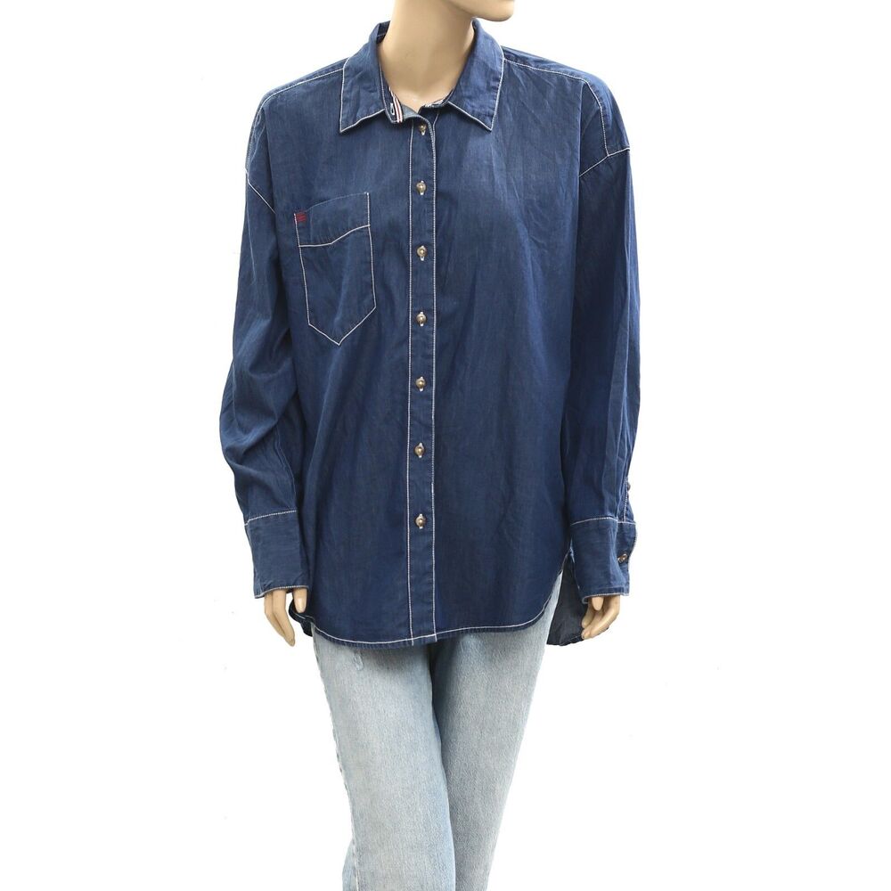 BDG Urban Outfitters Denim Shirt Tunic top Buttondown Blue Cotton S NWD 276239